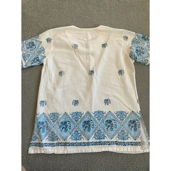 Elephant Top 2XL Geometric Art Short Sleeve V-Neck Boho Beach Hippie Shirt XXL - Picture 6 of 14